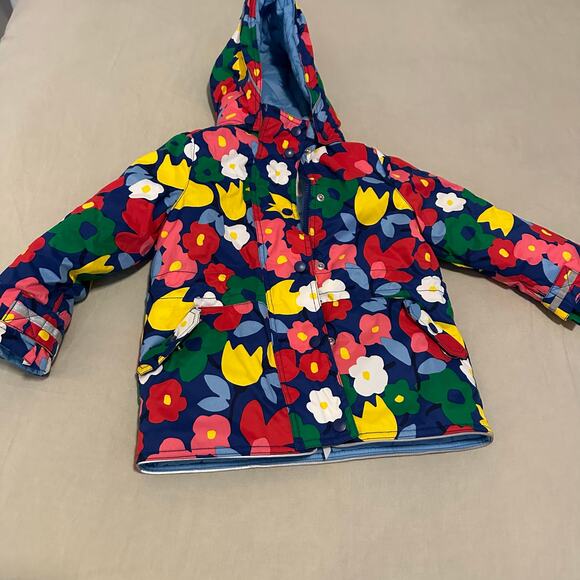 Hanna Andersson Journeys End Quilted Jacket Girls Size 4 Blue Floral Hood - Picture 1 of 10